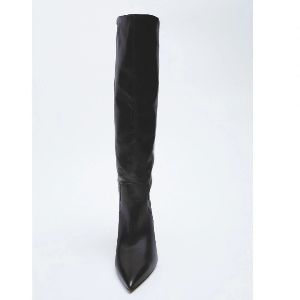 NEW! Zara 3.1” Heeled Leather Knee Boots Size 41 or 10 (US) - Picture 3 of 14